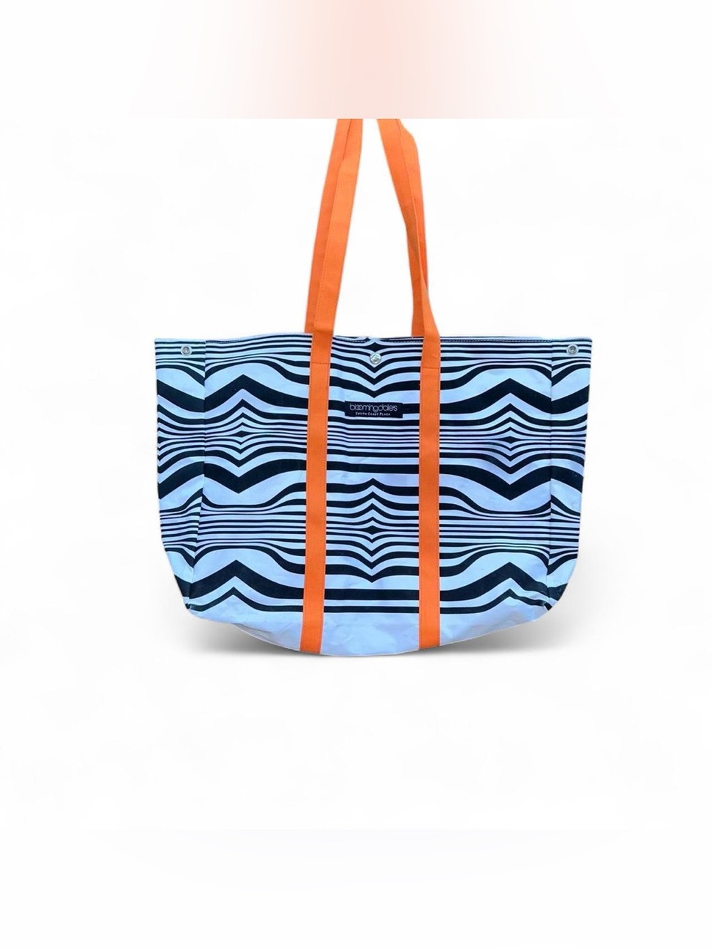 Bloomingdale's Blue & Black Striped Tote with Orange Straps